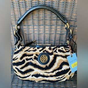 NEW Antonio Melani Shoulder Bag - Animal Print with Black Leather Trim